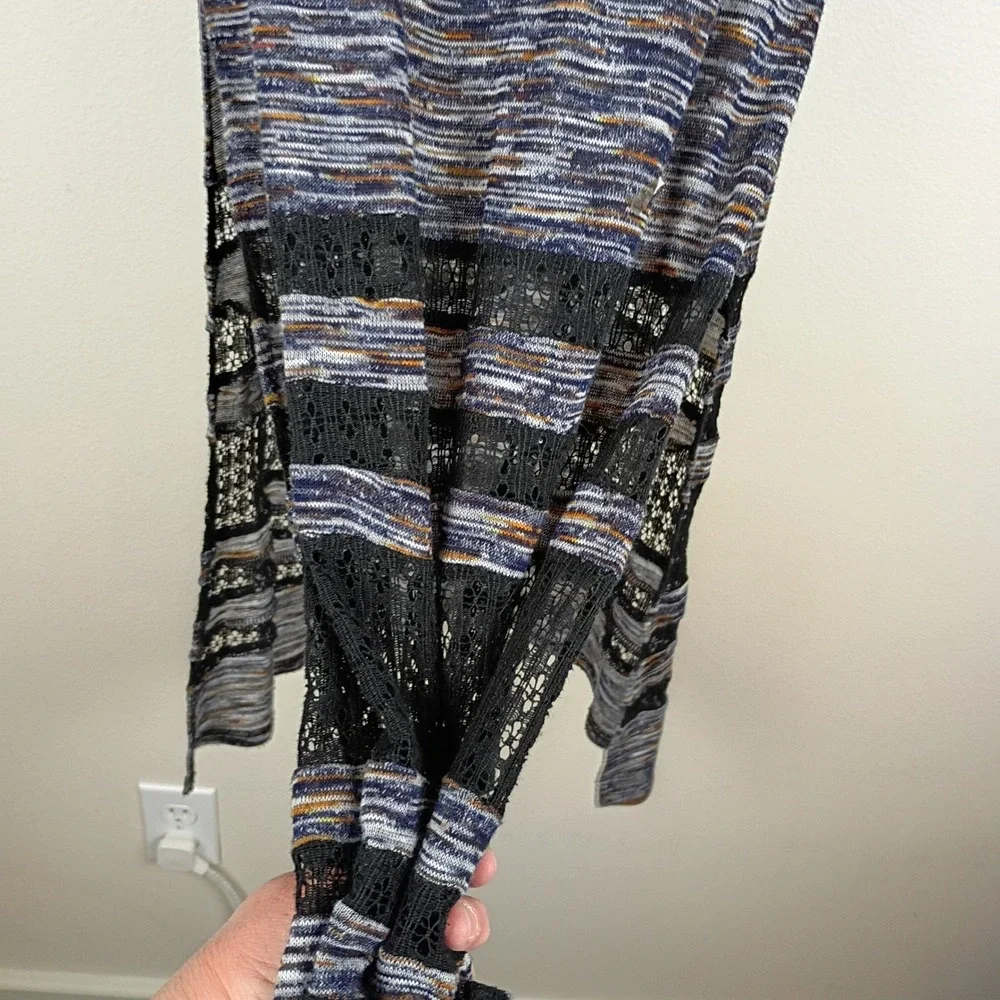 Mystree Space Dye Knit Maxi Skirt Blue Crochet Lace Side Slits Lined Large Boho